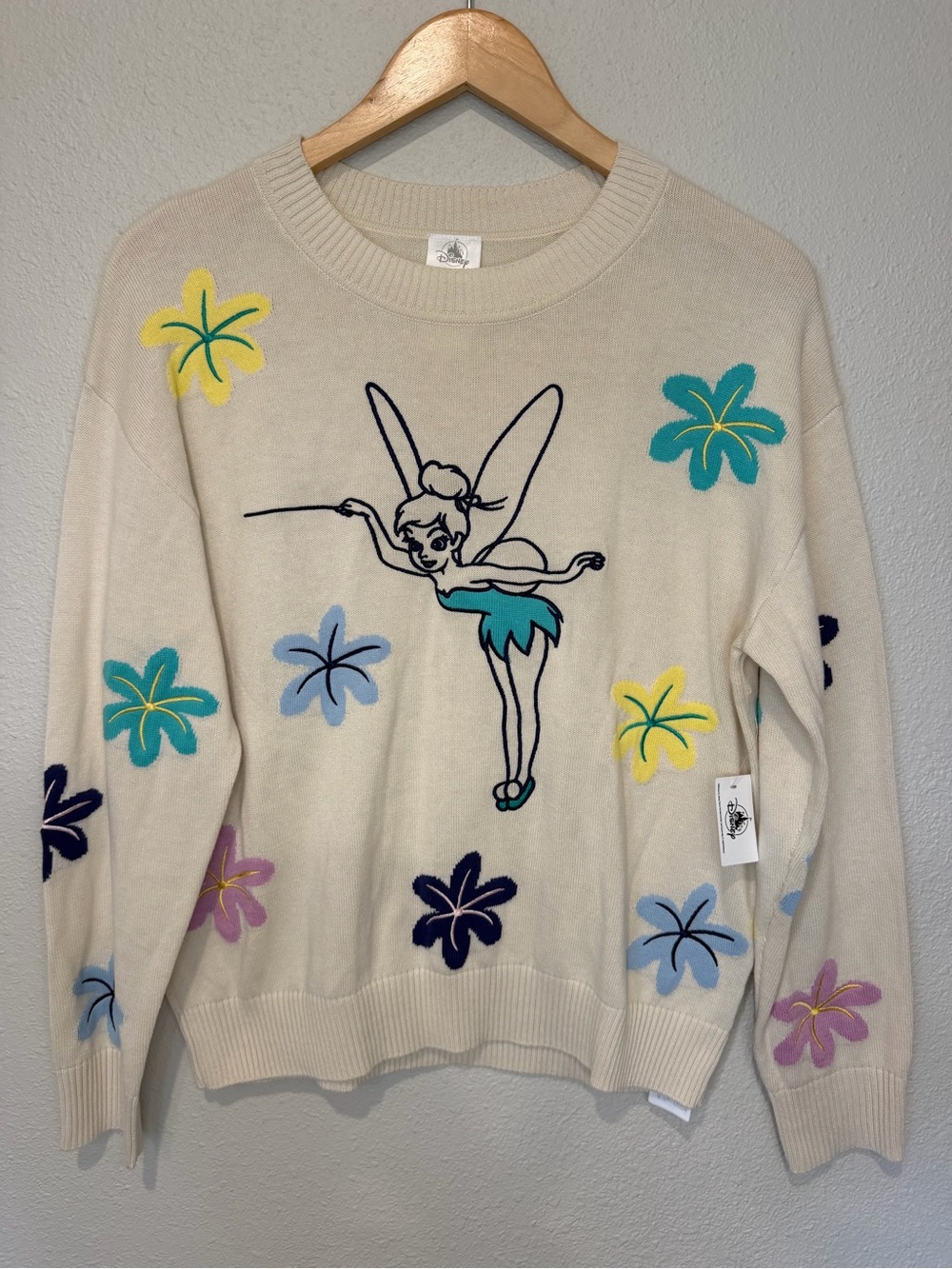 **NWT** Disney Cream Tinkerbell Floral Crewneck Sweater - Picture 3 of 11